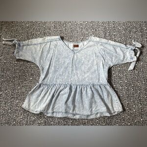 POL Light Blue Denim Peplum Top